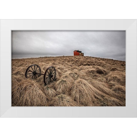 The House On The Hill White Modern Wood Framed Art Print by Ingibergsson, Bragi