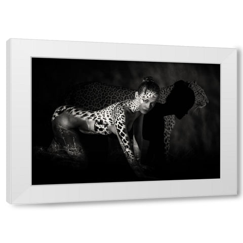 The Leopard White Modern Wood Framed Art Print by Yang, James