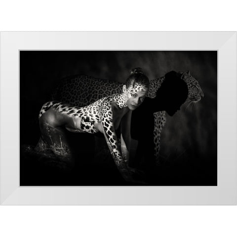 The Leopard White Modern Wood Framed Art Print by Yang, James