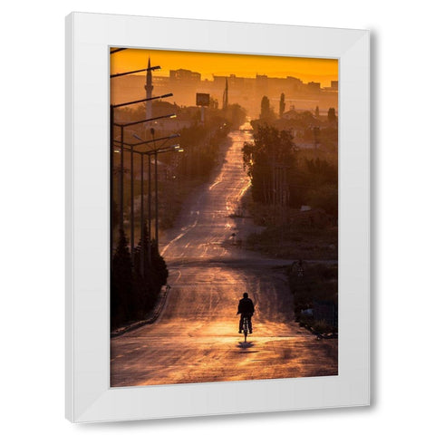 Sunrise White Modern Wood Framed Art Print by Bagci, Emir