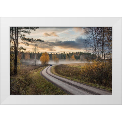 Drive In Autumn Colors White Modern Wood Framed Art Print by Lindsten, Christian