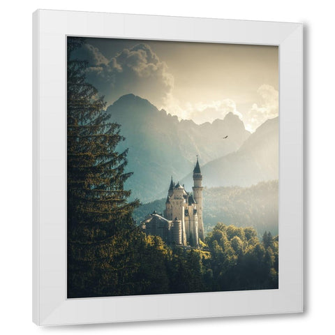 Neuschwanstein Castle White Modern Wood Framed Art Print by Cevik, Cuma