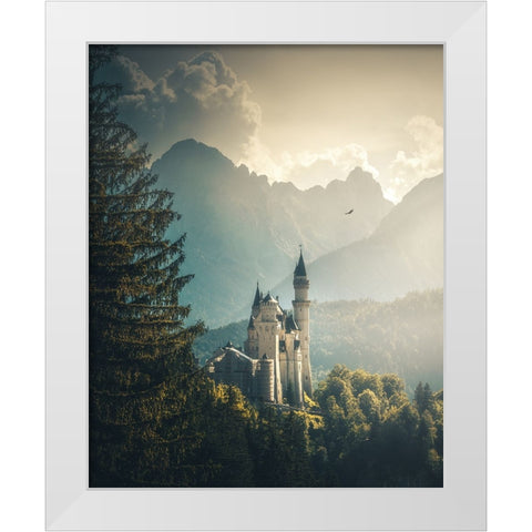 Neuschwanstein Castle White Modern Wood Framed Art Print by Cevik, Cuma