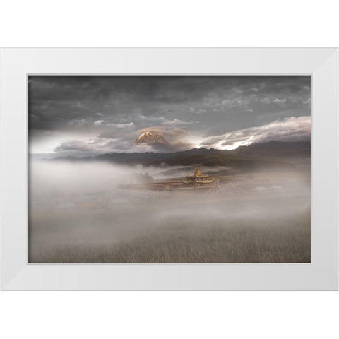 Muya Pagoda And Yala Snow Mountain White Modern Wood Framed Art Print by Simoon