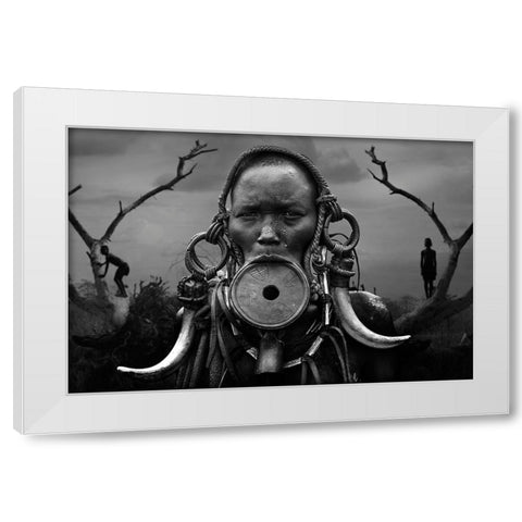 Portrait Woman Mursi White Modern Wood Framed Art Print by Yosifov, Svetlin