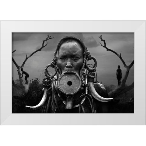 Portrait Woman Mursi White Modern Wood Framed Art Print by Yosifov, Svetlin