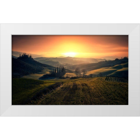 Val Dorcia In The Morning White Modern Wood Framed Art Print by Massetti, Fabrizio