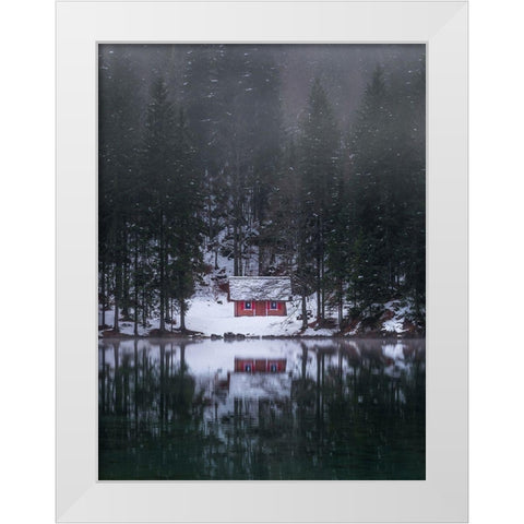 Cottage By The Lake White Modern Wood Framed Art Print by Krivec, Ales