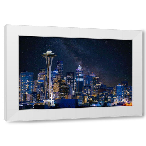 Night At Seattle White Modern Wood Framed Art Print by Gao, Danny