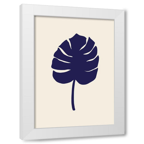 Monstera Leaf Dark Blue White Modern Wood Framed Art Print by 1x Studio