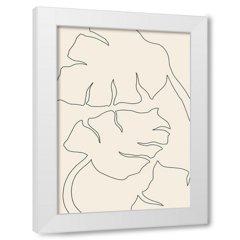 Monstera Outline White Modern Wood Framed Art Print by 1x Studio