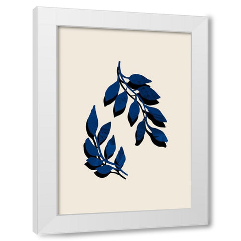 Blue Twig Brush White Modern Wood Framed Art Print by 1x Studio