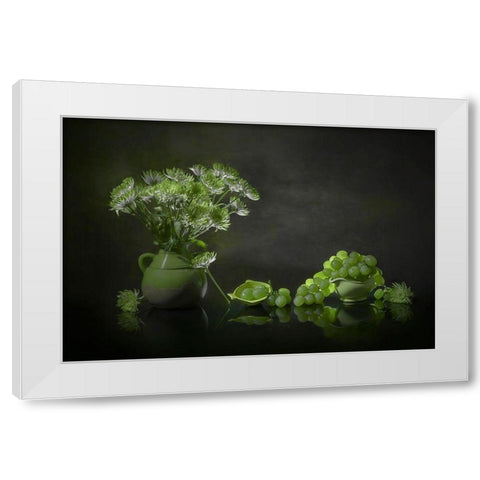 Chrysanthemum And Grape White Modern Wood Framed Art Print by Jacobs, Lydia