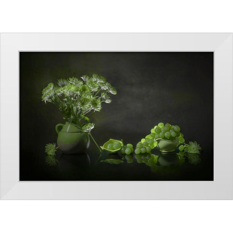 Chrysanthemum And Grape White Modern Wood Framed Art Print by Jacobs, Lydia