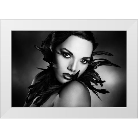 The Black Feathers White Modern Wood Framed Art Print by Tambe, Peppe