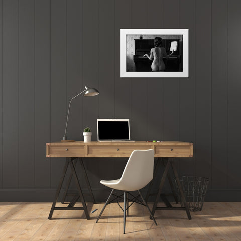 Pianist White Modern Wood Framed Art Print by Faletkin, Mikhail