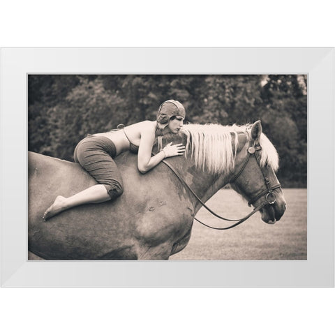 Off To The Races White Modern Wood Framed Art Print by JAE