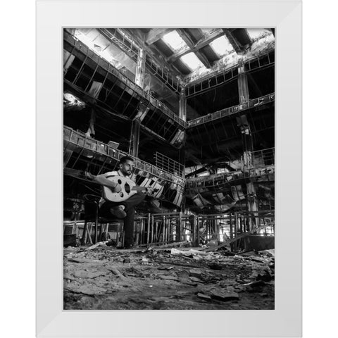 Music Over The Rubble White Modern Wood Framed Art Print by Alibaroodi