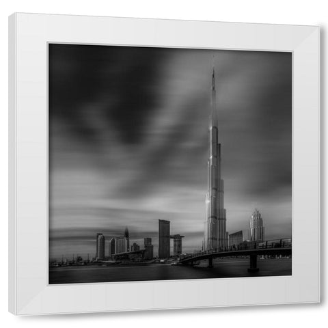 Dubai Downtown Cityscape-Dubai-Uae. White Modern Wood Framed Art Print by Kazzaz, Mohamed