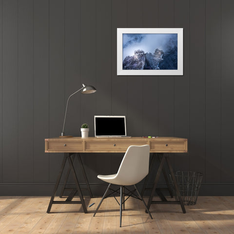 Peach Blossom Snow Of The Great Wall White Modern Wood Framed Art Print by Simoon