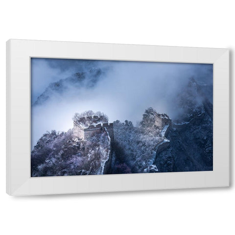 Peach Blossom Snow Of The Great Wall White Modern Wood Framed Art Print by Simoon