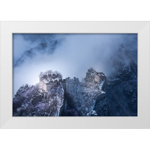 Peach Blossom Snow Of The Great Wall White Modern Wood Framed Art Print by Simoon