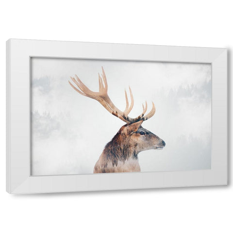 Stag White Modern Wood Framed Art Print by Beata, Angyalosi