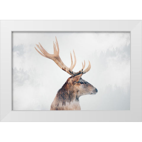 Stag White Modern Wood Framed Art Print by Beata, Angyalosi