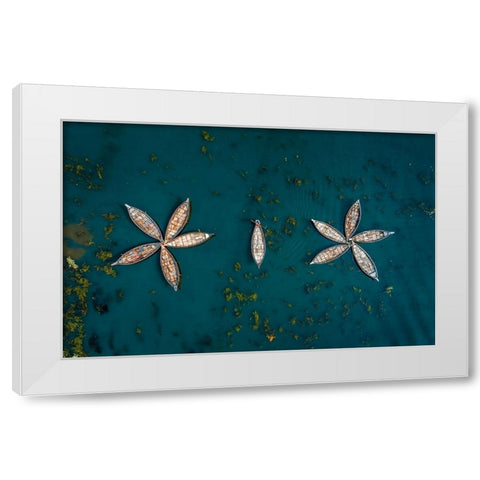 River And Boat White Modern Wood Framed Art Print by Tanvir