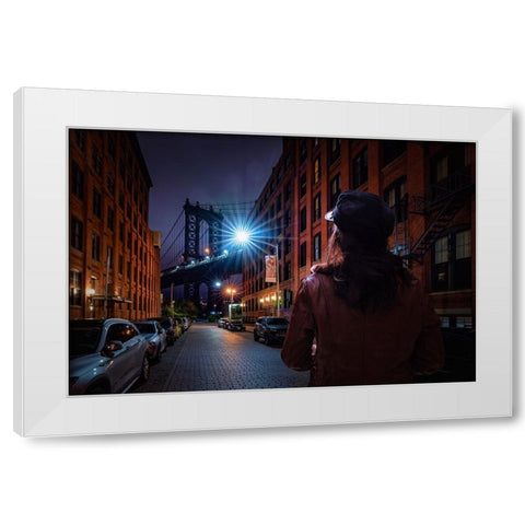 Manhattan Bridge White Modern Wood Framed Art Print by Foto, Patrick