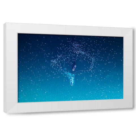 Fishing White Modern Wood Framed Art Print by AL Farsi, Haitham