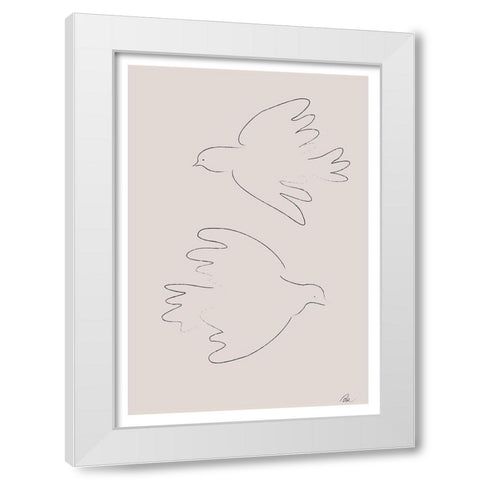 Two Doves White Modern Wood Framed Art Print by 1x Studio II