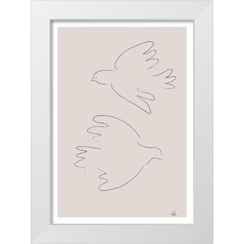 Two Doves White Modern Wood Framed Art Print by 1x Studio II