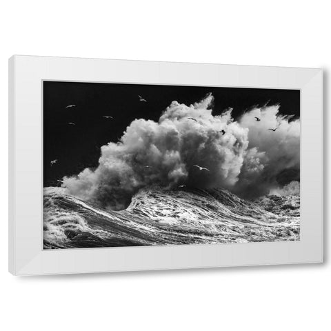 Birds In The Storm (Part 1) White Modern Wood Framed Art Print by Lazzarotti, Paolo