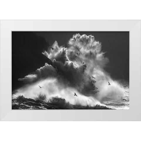 Birds In The Storm (Part 8) White Modern Wood Framed Art Print by Lazzarotti, Paolo