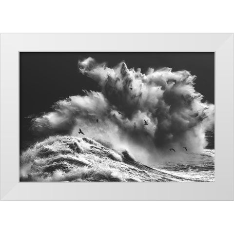 Birds In The Storm (Part 11) White Modern Wood Framed Art Print by Lazzarotti, Paolo