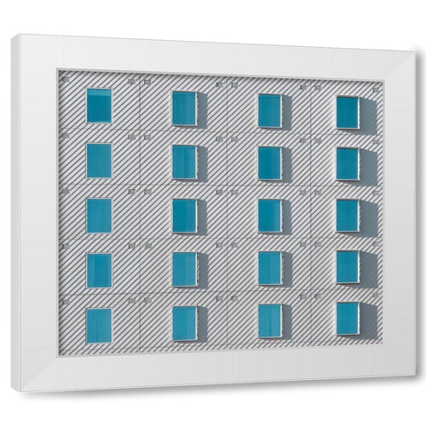 Teal Windows White Modern Wood Framed Art Print by Khorsand, Parsoa