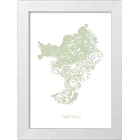 Barcelona Map White Modern Wood Framed Art Print by 1x Studio II