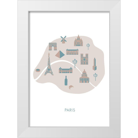 Paris Map White Modern Wood Framed Art Print by 1x Studio II
