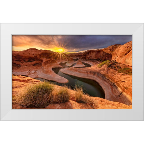 Sunrise At Reflection Canyon White Modern Wood Framed Art Print by Bian, James