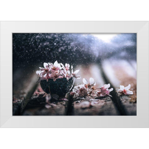 Spring In A Teacup White Modern Wood Framed Art Print by Pu, Can