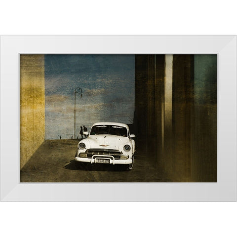 A White Car In Havanna White Modern Wood Framed Art Print by Schuster, Inge
