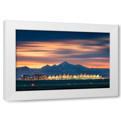 Denver International Airport In Dusk With Longs Peak As Background White Modern Wood Framed Art Print by Xu, Mei