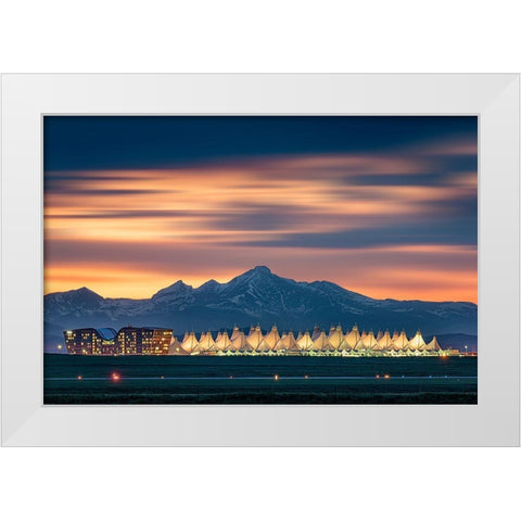 Denver International Airport In Dusk With Longs Peak As Background White Modern Wood Framed Art Print by Xu, Mei