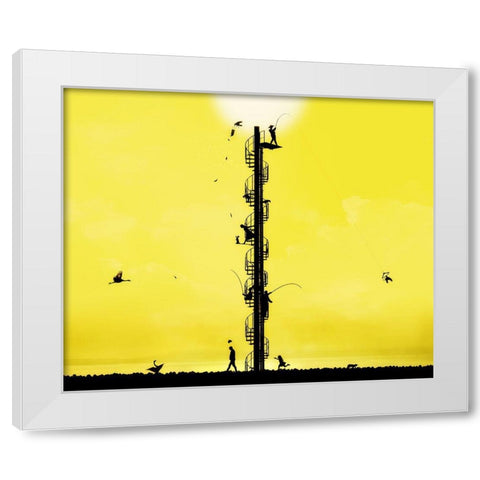 Slapstick Drama White Modern Wood Framed Art Print by Kazutoshikawakami