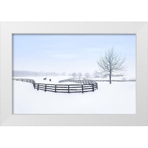 Winter Farm White Modern Wood Framed Art Print by Deng, Larry