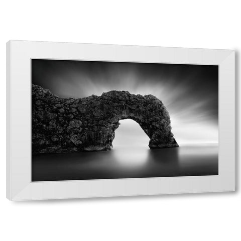 Dinosaur On The Beach Ii White Modern Wood Framed Art Print by Digalakis, George