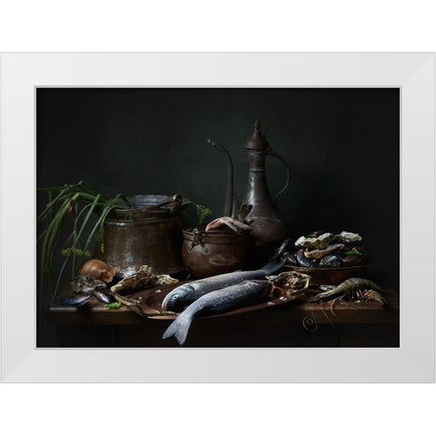 Catch Of The Day White Modern Wood Framed Art Print by Alena