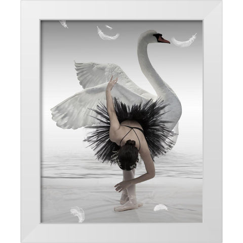 Swan Lake White Modern Wood Framed Art Print by Mieke
