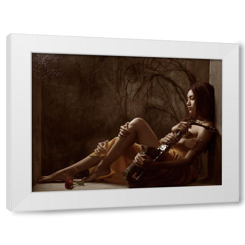 Play Me A Song! White Modern Wood Framed Art Print by Kisworo, Sebastian